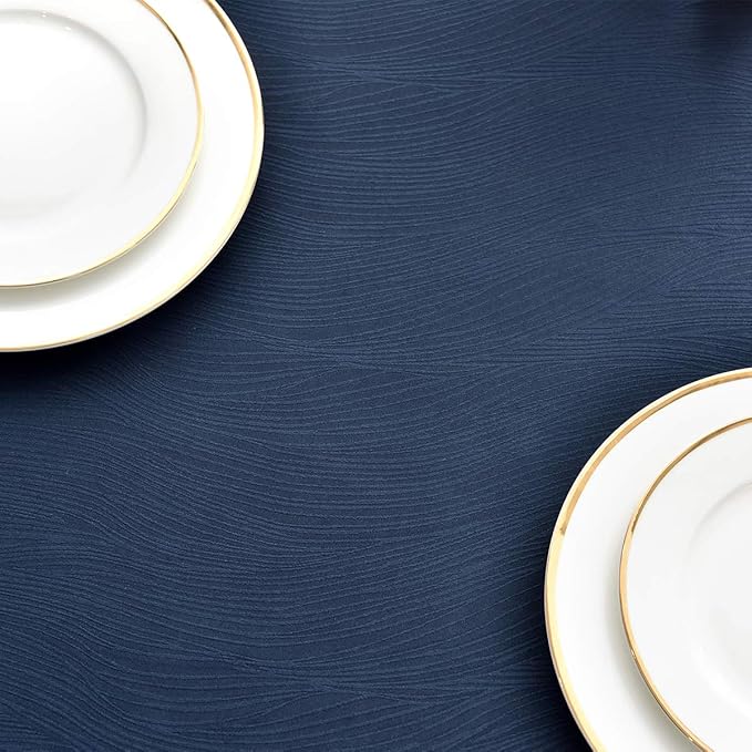 maxmill Jacquard Tablecloth Swirl Design Spillproof Wrinkle Free Heavy Weight Soft Table Cloth Decorative Fabric Table Cover for Outdoor and Indoor Use Oblong 60 x 120 Inch Navy Blue