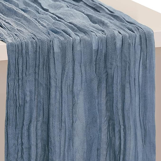 1 Pack Dusty Blue Cheesecloth Table Runner 35x120 Inch 10Ft Rustic Gauze Cheese Cloth Table Runner Sheer Cheesecloth Table Runners for Wedding Party Bridal Shower Decoration