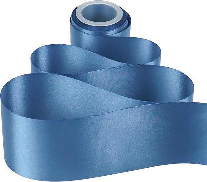 MEEDEE Smoke Blue Satin Ribbon Lux Double Faced Satin Ribbon 3 Inch Dusty Blue Ribbons by 10 Yards Smoke Blue Ribbons for Crafts, Christmas Tree, Flower Bouquet, Weddings, Bow Making