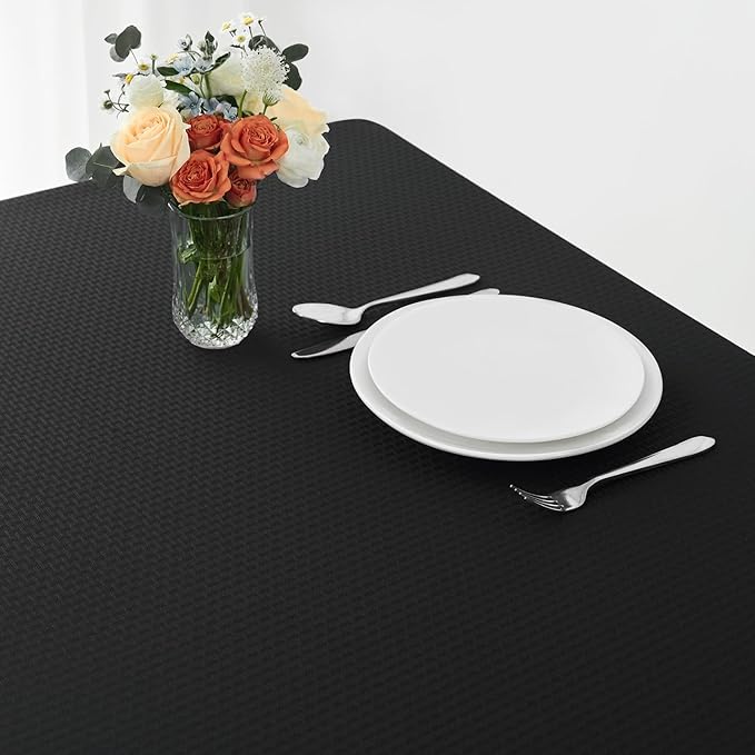 maxmill Rectangle Tablecloth Weaved Texture Design Water Resistant Wrinkle Free Spill-Proof, Soft Table Cloth for Dining Room Decoration, Banquet Parties Event Holiday Dinner, 52 x 84 Inch Black