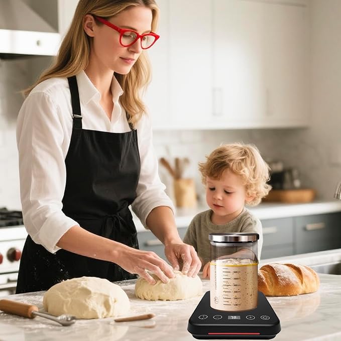 FJ FOUR JOYS Sourdough Starter Warmer with Precise Thermostat Control(70-100°F), Digital Display, Auto On/Off, 1-12 Hours Timer - Perfect for Sourdough Bread Fermentation and Home Baking