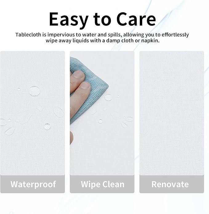 Easy-Going Faux Linen Waterproof Spill-Proof Tablecloth Stain Resistant Rectangle Table Cloth Wrinkle Free Decorative Fabric for Kitchen, Dining, Party, Weddings, Restaurants (60x120 in, White)