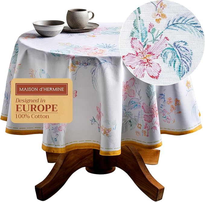 Maison d' Hermine Table Cloth Round Table 100% Cotton 63 Round Inches Tablecloth Reusable Decorative for Dining Room Farmhouse Home Valentines Day Decorations Spring Summer - Paradise Island