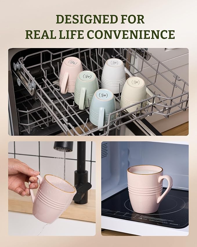 famiware Jupiter Coffee Mugs Set of 4, 13 oz Coffee Mug, Microwave and Dishwasher Safe, Coffee Cups with Handle for Coffee, Tea, Cocoa, Milk, Light Pink