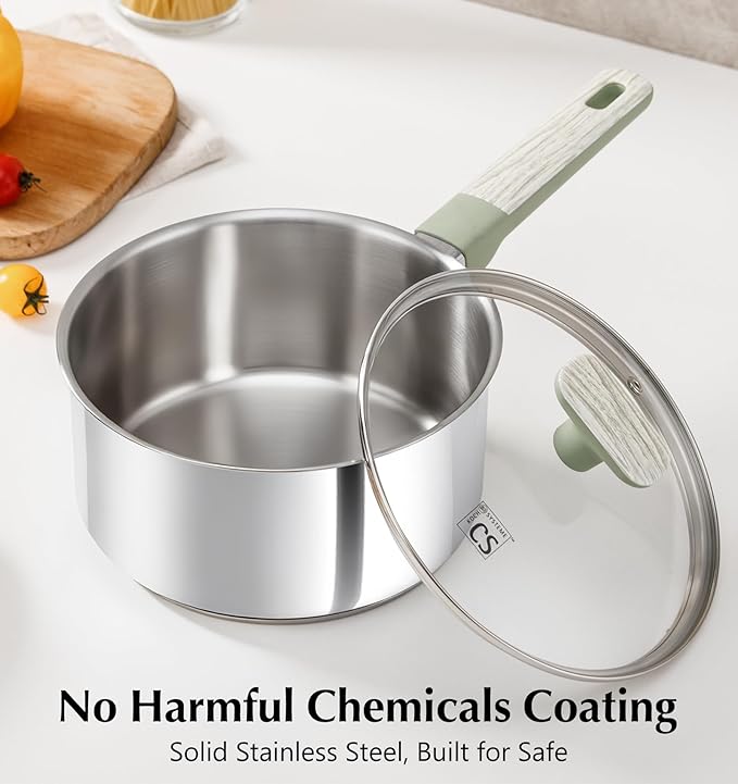 KOCH SYSTEME CS Stainless Steel Sauce Pan Set, 1.5QT & 2QT & 3QT Stainless Steel Pot Set with Lid, Triply Base Sauce Pan Set with Bakelite Handle, Induction Compatible Saucepans, Easy to Clean, 6 PCS