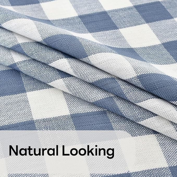 Gingham Table Cloth for Round Tables Sky Blue Checkered Plaid Tablecloth Heavy Duty Cotton Blend Washable & Wrinkle Table Cover for Outdoor Kitchen Dining Picnic Camping (60 inch Diameter)
