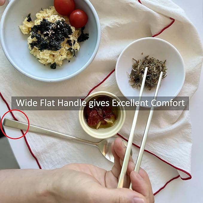 Korean Made Traditional Utensil Chopstick Set Flatware Champagne Gold Stainless Steel Spoon & Chopsticks Comfortable Grip Stocking Stuffer