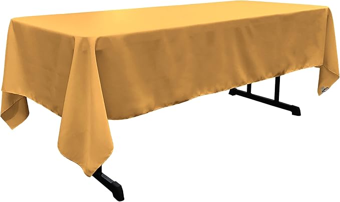 LA Linen Polyester Poplin Washable Rectangular Tablecloth, Stain and Wrinkle Resistant Table Cover 60x126, Fabric Table Cloth for Dinning, Kitchen, Party, Holiday 60 by 126-Inch, Gold