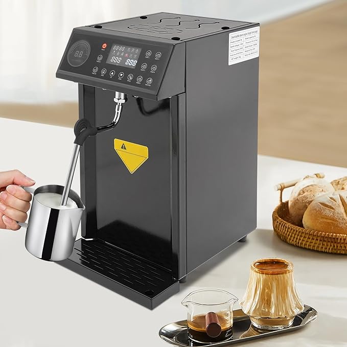 Commercial Milk Frother, 1300W 8L Steam Milk Foam Machine, Full-Automatic Steam Boiling Water Frothing Machine with 24H Timing Function for Tea Coffee Dessert Milk