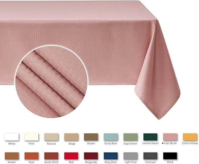 maxmill Weaved Texture Tablecloth Water Resistance Antiwrinkle Spillproof Soft Washable Table Cloth for Dining Room, Buffet Banquet Parties Holiday Dinner, Rectangular 60 x 108 Inch, Pale Blush