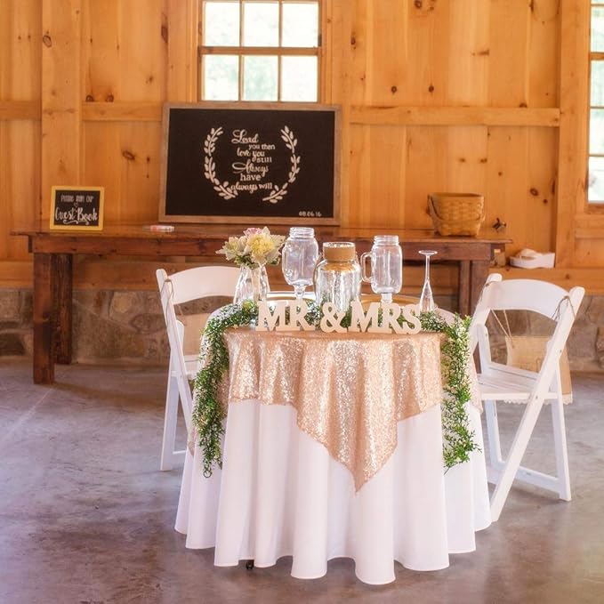 Eternal Beauty Rose Gold Tablecloth, 50x50 Inch Square Rectangle Table Cover for Valentines Cake Dessert Exhibition Party Birthday Events