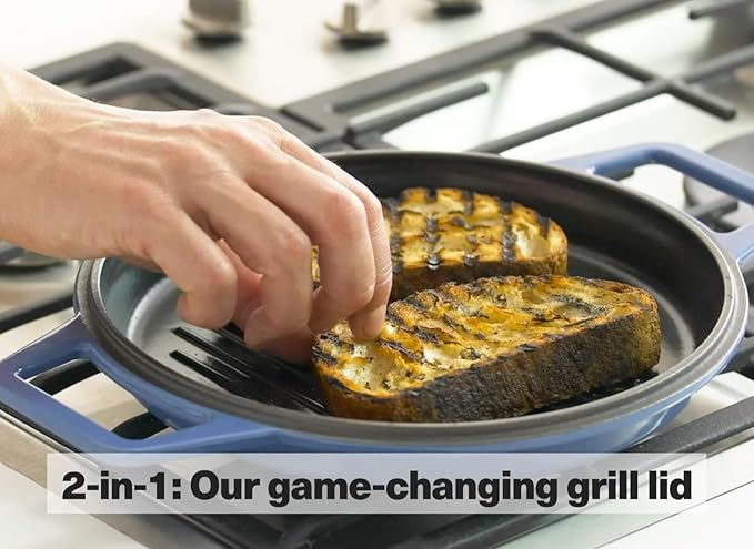 Misen 5.5 QT Enameled Cast Iron Dutch Oven - Chip-Resistant Enamel Coating - Thick Iron Core For Heat Retention - Large Cooking Surface - Oven Safe, Induction Compatible - Grill and Silicone Lid, Blue
