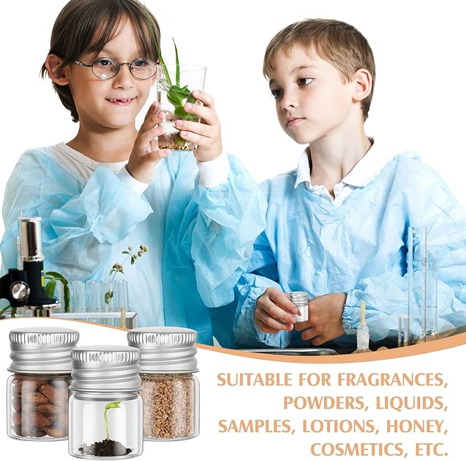 Tessco for you 300 Pcs 5 ml Mini Glass Bottles with Aluminum Cap Tiny Jars Mini Glass Jars Small Clear Vials with Screw Caps Tiny Containers for DIY Craft Storage (Silver)