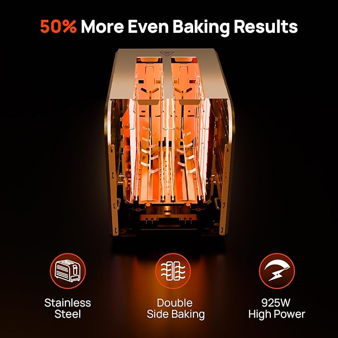 Toaster 2 Slice, Consciot Smart Touch Screen Toasters with 6 Browning Levels, Timer, Reheat/Defrost/Cancel, Extra-Wide Slots, Removable Crumb Tray, Auto Pop-up & Anti Jam, Peak 925W, Stainless Steel