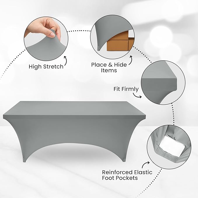 Utopia Kitchen Spandex Tablecloth 1 Pack [6FT, Grey] Tight, Fitted, Washable and Wrinkle Resistant Stretch Rectangular Patio Table Cover for Event, Wedding, Banquet & Parties [72Lx30Wx30H Inch]