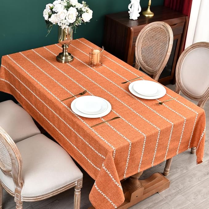 Zobesta Orange Table Cloth Rectangle Table 70 x 53 Inch, Farmhouse Tablecloth Cotton Tablecloth for Rectangle Tables, Washable Dining Table Cover for Halloween,Thanksgiving, Dining, Outdoor,Fall