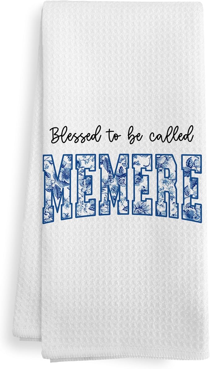 Blessed to be Called Memere Gifts for Grandma from Grandkids, Mothers Day Christmas Birthday Kitchen Gifts for Memere, Chinoiserie Grandma Kitchen Dish Hand Tea Towels for Bathroom, 16x24Inch