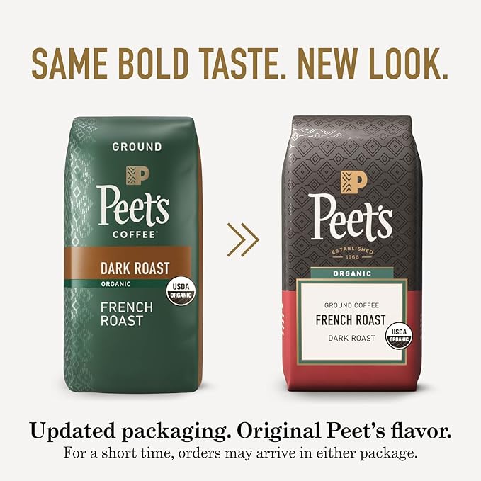 Peet's Coffee, USDA Organic Dark Roast Ground Coffee - French Roast 18 Ounce Bag