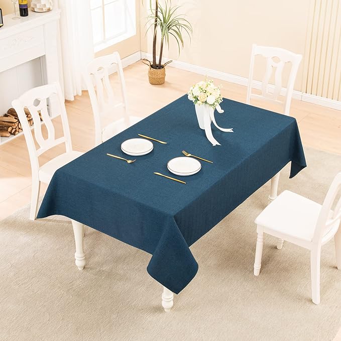 BALCONY & FALCON Rectangle Tablecloth Washable Wrinkle Resistant and Water Proof Table Cloth Decorative Linen Fabric Tablecloths for Dining Parties Kitchen Wedding and Outdoor Use (Navy Blue, 55x70)