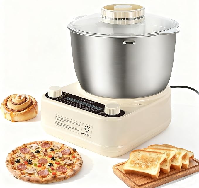 Electric Dough Maker with Ferment Function, 5.34QT Dough Mixer Machine, Household Flour Kneading Machine for Baking Bread Pizza Dough, Open Top Design, 304 Stainless Steel, White