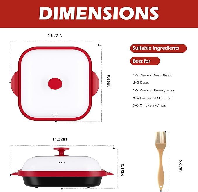 Microwave Grill Pan with Cover | Microwave Bacon Cooker | Griller & Crisper Pan for Grilling, Frying, Browning and Crisping | Microwave Cookware for Grill Meat | Dishwasher Safe for Dorms,Office,RV