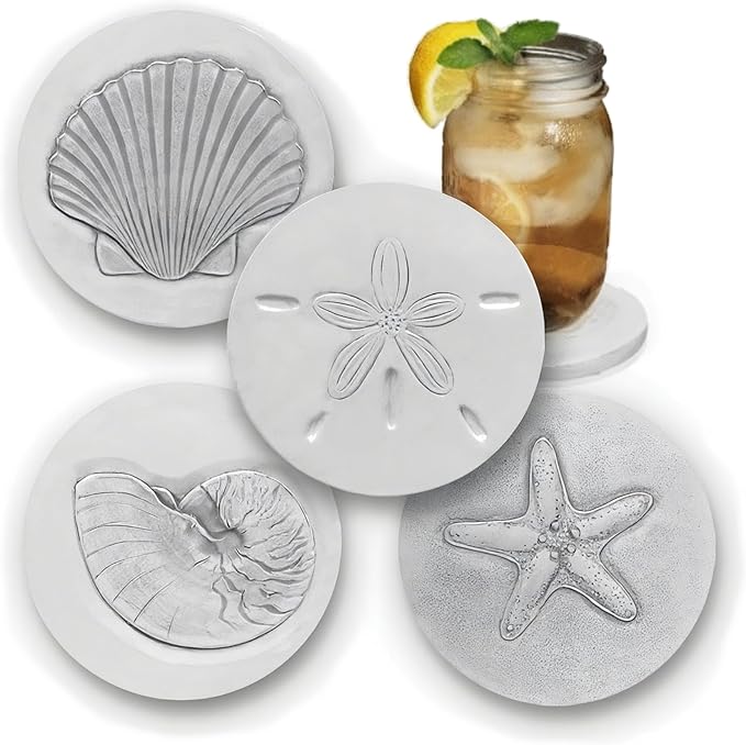Mixed Shells Absorbent Drink Coasters - Handmade - 4.38 inch (4pc) - McCarter Coasters - Made in USA