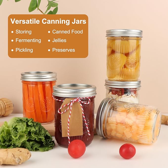 Wide Mouth Mason Jars 16 oz with Lids, 6 Pack Canning Jars with Airtight Lids and Bands, Glass Pint Jars for Pickling, Meal Prep, Preserving, Overnight Oats, Jam, Wedding Favors & Decor