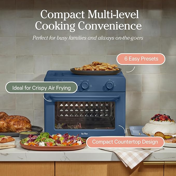 Our Place Large Wonder Oven | 6-in-1 Stainless Steel Air Fryer Toaster Oven Combo with Basket, Rack, Pan & Tray | 3-Rack, 32 QT, Large Capacity - Toast, Roast, Bake, Reheat, Broil & Steam | Blue Salt