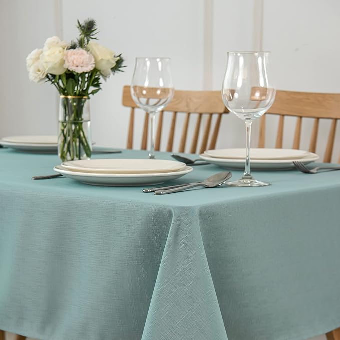 maxmill Faux Linen Textured Rectangle Tablecloth Water Resistant Wrinkle Free Spill-Proof, Soft Table Cloth for Dining Room Decoration, Banquet Parties Event Holiday Dinner, 60 x 84 Inch Slate Blue