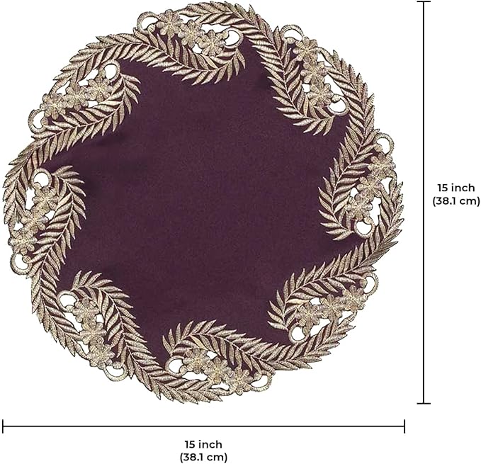 Decozen Set of 4 Doilies for Table, Lace Doilies - Rustic, Crochet, Farmhouse, Kitchen, Dining Table Centerpiece Decor - Round Christmas Placemats for Home 15 inch Gold Plum, The Anyce Collection