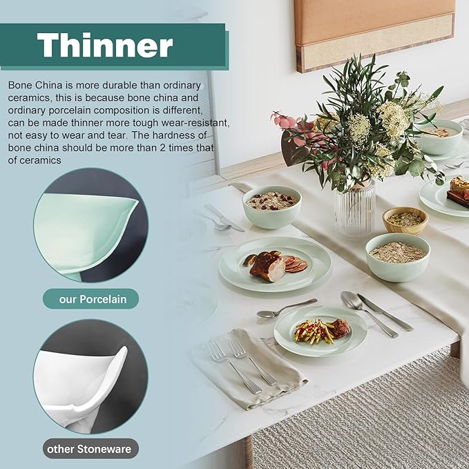 Yoshy 12-Piece White Bone China Dinnerware with Lightweight Durable Chip Resistant Design Service for 4 (12 Piece - Service for 4, Willowmist)