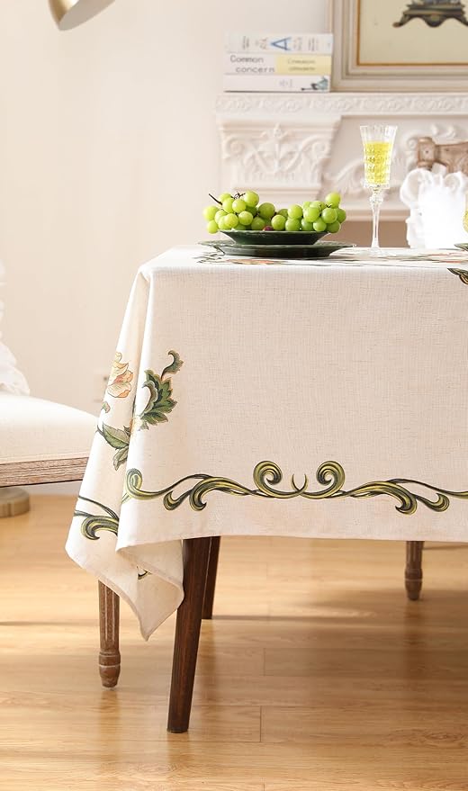 patdrea Designer Linen Rectangle Tablecloth,Vintage French Floral Tablecloths,Wrinkle Free Table Cloth,Decorative Table Cover Cloth for Kitchen,Dining,Tea Party,Home,Christmas,63"*102"