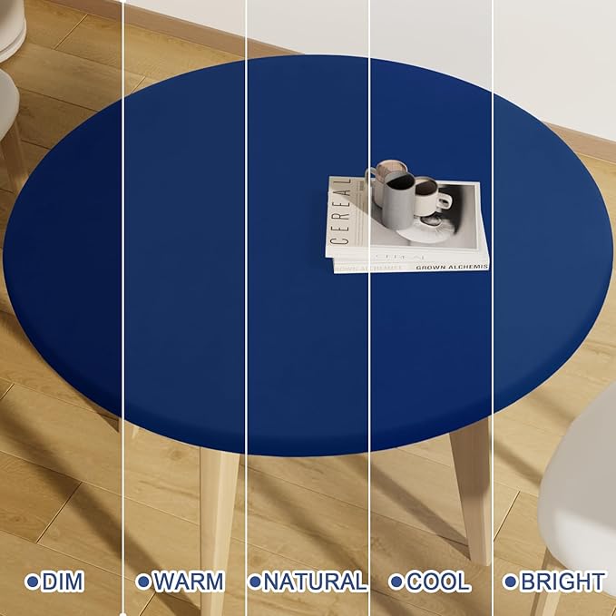 Round Spandex Tablecloth, Elastic Fitted Waterproof Tablecloths for 25"-30" Tables, Stretch Washable Picnic Table Cover for Camping, Dining, Indoor and Outdoor, Navy