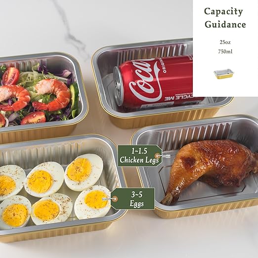6" x 4" Heavy-Duty Aluminum Foil Pans with Lids, 25oz, 5 Pack – Extra Thick Disposable Foil Containers for Oven, Grill, Baking, Freezer & Food Storage