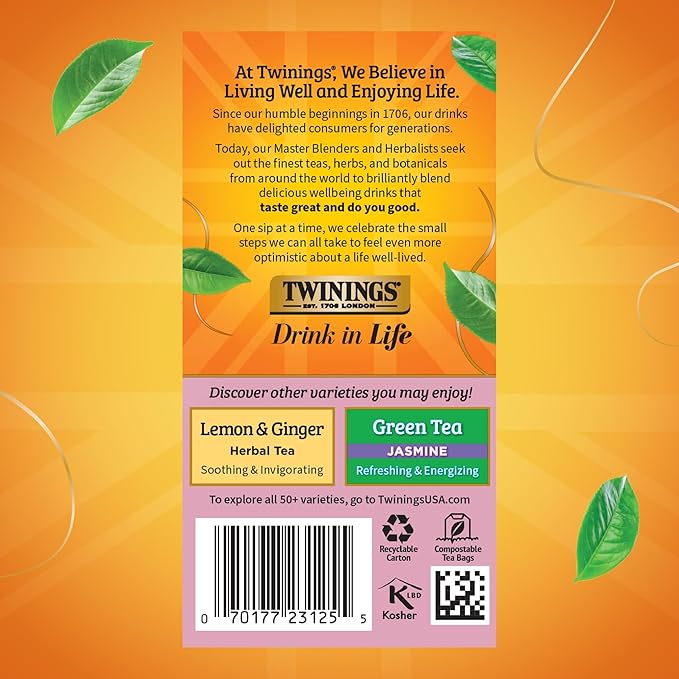 Twinings Pomegranate & Raspberry Herbal Tea Individually Wrapped Bags, 20 Count (Pack of 2), Naturally Caffeine-Free, Enjoy Hot or Iced, 20 Teabags