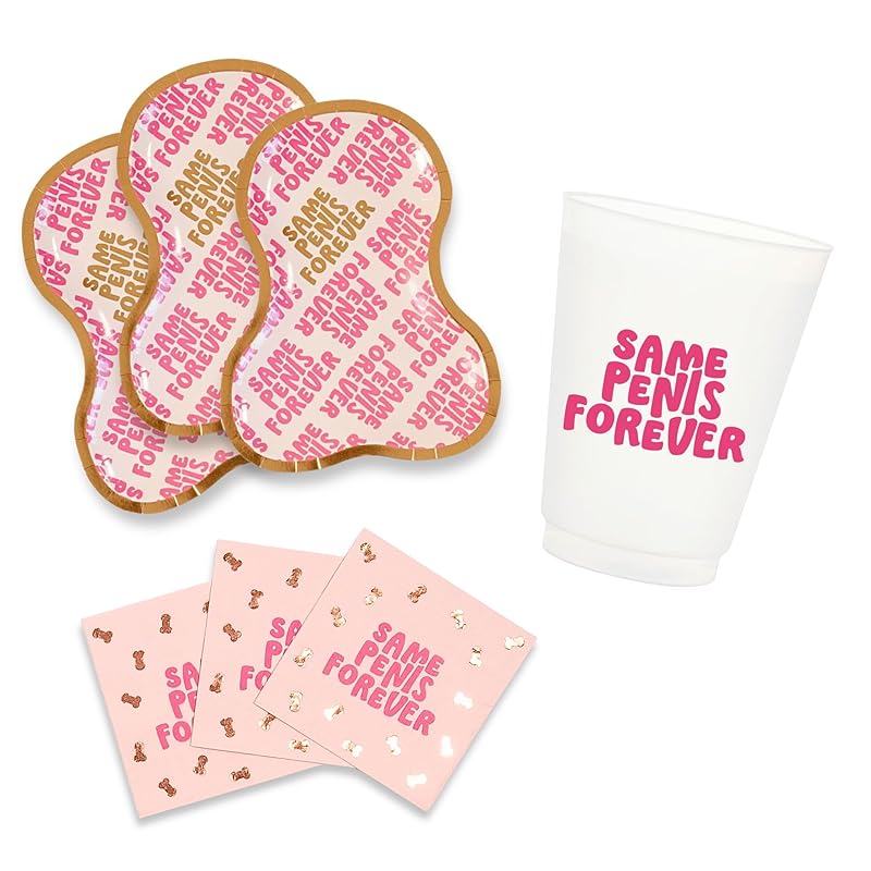 48 Pcs Same Penis Forever Bachelorette Party Cups, Plates & Napkins by Stag & Hen | Custom Personalized Drinkware Tableware Cute Classy Theme Bridal Shower, Engagement Party | Gifts, Favors, Decor
