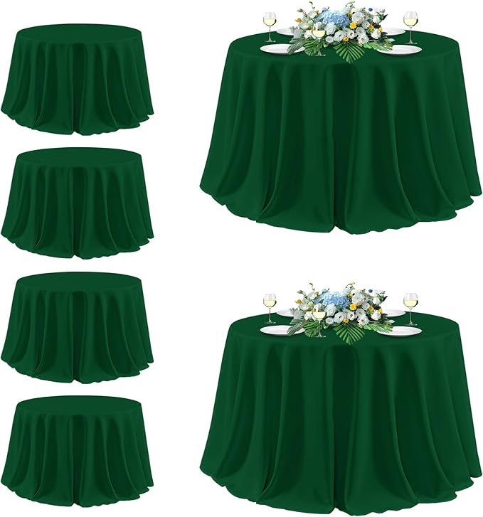 sancua Round Tablecloth 132 Inch Diameter, 6 Pack Hunter Green, Circle Polyester Fabric Table Cloth for Christmas Party Reception Banquet Birthday, Washable Formal Table Cover(Fit 54-96 Inch Tables)