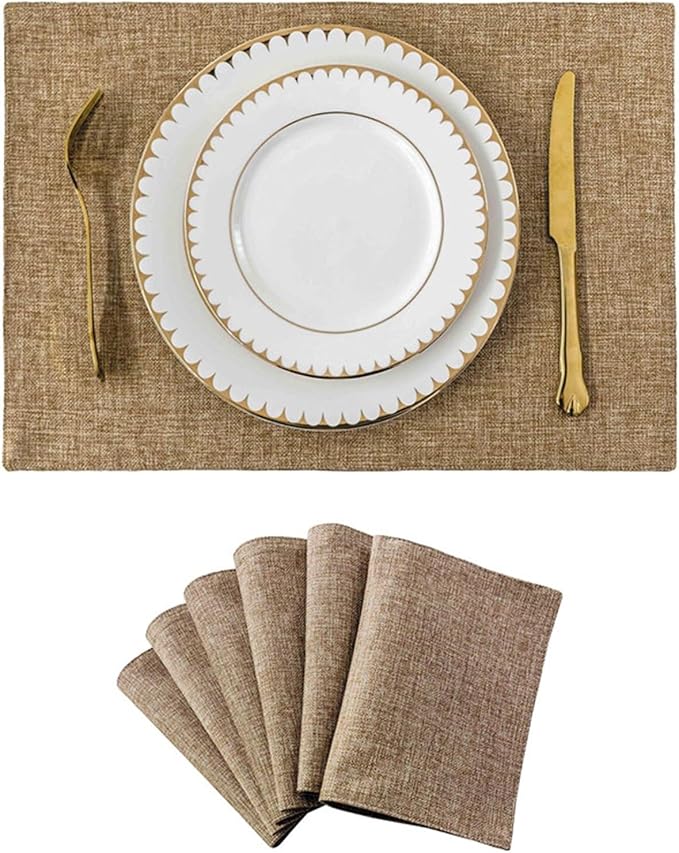 Non-Slip Placemats Woven Blue Set of 4/6 Pieces Heat Dining for Kitchen Washable Table Mat(Champagne 6 Pieces)