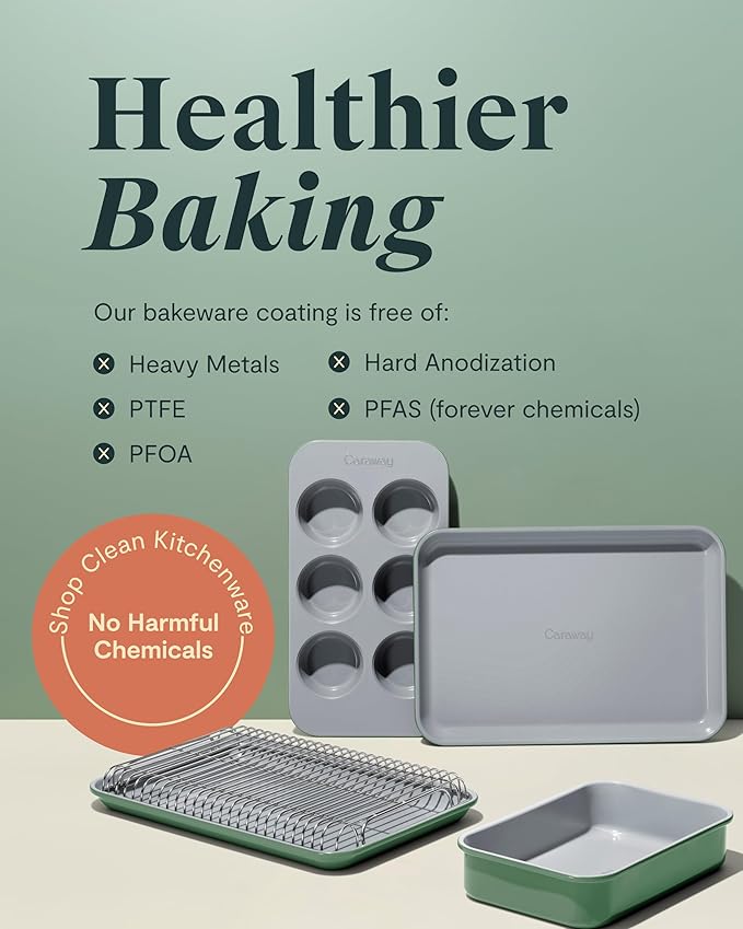 Caraway Nonstick 9” x 6.5” Small Rectangle Baking Pan Duo – Non-Toxic, PTFE & PFOA Free – Aluminized Steel Core – Deep Ceramic Baking Pan for Casseroles, Lasagna & More - Gray