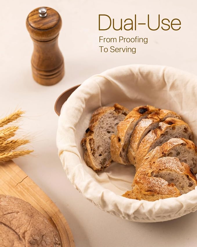 Crispier Crust Cotton Rope Banneton Bread Proofing Basket Set, Oval & Round Bread Baskets with Liners & Covers for Artisan Bread Baking, Sourdough Bread Baking Supplies(Off White)