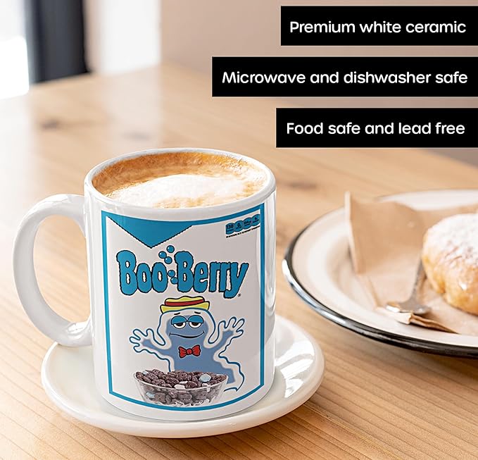 Boo-Berry Coffee Mug – Retro Cereal Monster Design, Ceramic, Microwave Dishwasher Safe, Perfect for Collectors Breakfast Lovers – Vintage Halloween Novelty 11 Oz White