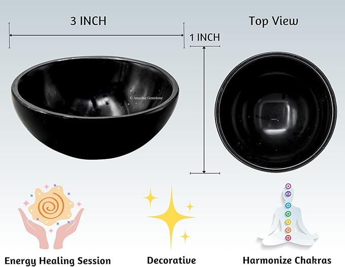 Black Tourmaline Crystal Bowl - 3 Inch Decorative Bowls for Room and Home Decor - Gemstone Healing Crystals for Elegant Display, Positive Energy Balance and Gift