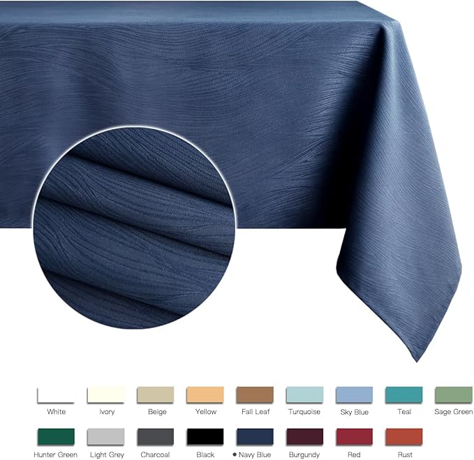 maxmill Jacquard Table Cloth Swirl Pattern Spillproof Wrinkle Resistant Heavy Weight Soft Tablecloth for Kitchen Dinning Tabletop Decoration Outdoor Picnic Rectangle 52 x 70 Inch Navy Blue