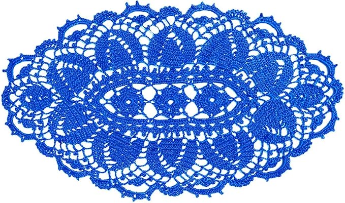 BIBITIME Lace Tablecloth Doily Handmade Crochet Placemat Women Vase Mat Kitchen Table Runner (4PCS- 12 x 22 in, Blue)