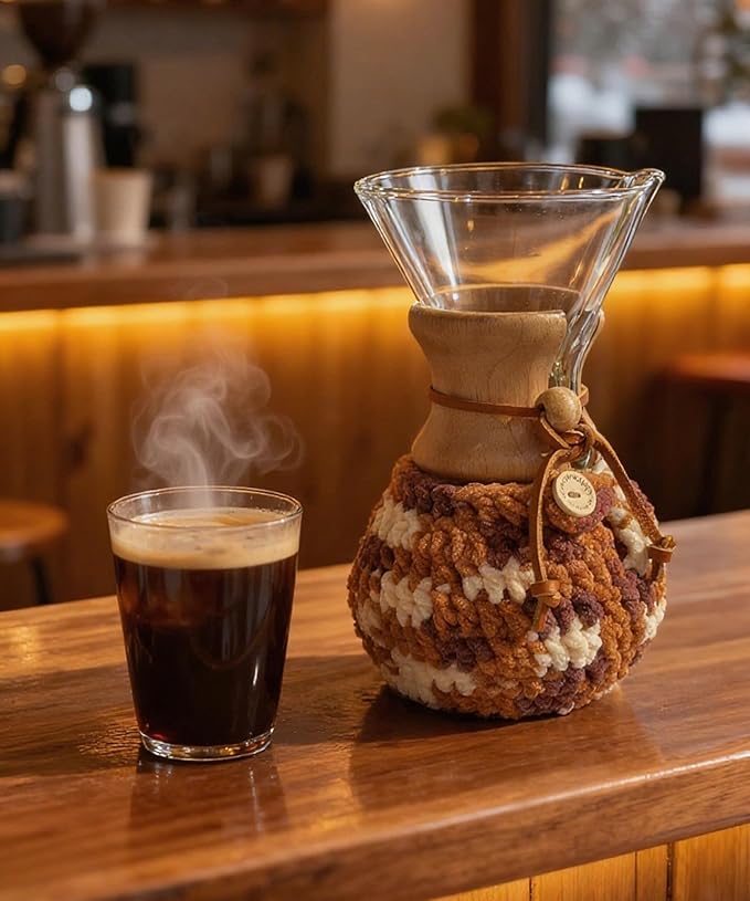 Handmade Crochet Coffeemaker Cozy For Chemex 6 Cup Accessories Coffee Warmer Protection Cozy Winter Decor For Coffee Corner(Cozy only)