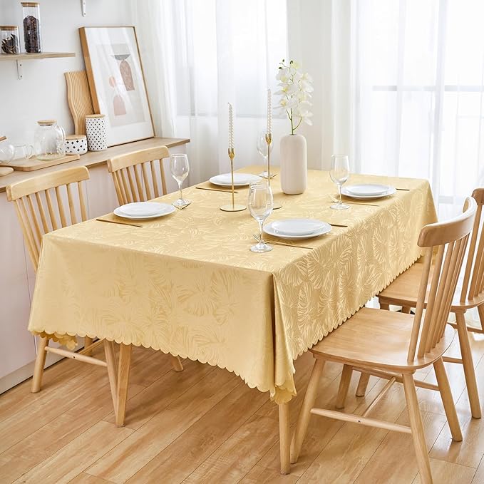 Rectangle Tablecloth Jacquard Golden Table Cloths Waterproof Washable Leaves Soft Woven Fabric Farmhouse Table Cover for Kitchen Dining Outdoor Birthday Party Banquet Decor (60x120In)