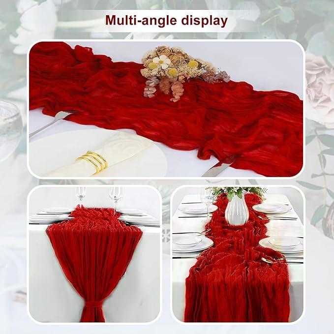 10 Pack Burgundy Cheesecloth Table Runner 35x120 Inch 10Ft Rustic Gauze Cheese Cloth Table Runner Sheer Cheesecloth Table Runners for Wedding Party Bridal Shower Decoration