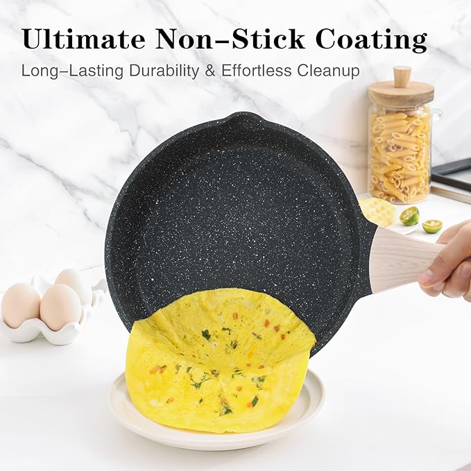 Kordisen Nonstick Frying Pan Skillet, 9.5 Inch Granite Egg Omelet Pan, Healthy and Non Toxic, Induction Compatible, PFOA Free