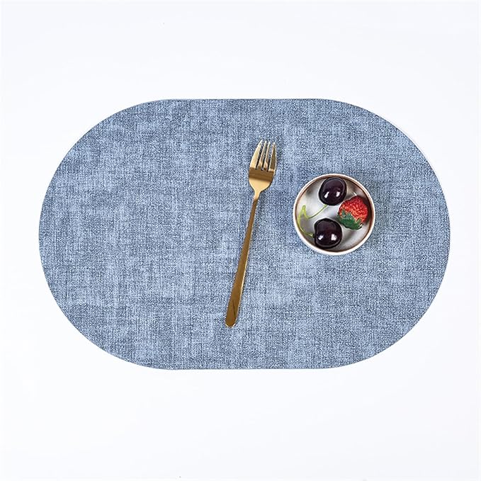 Placemats for Table Leather Western Table Mat Oil-Proof Hotel Home Dining Plate Mat Non-Slip Heat Insulation Pad(Light Blue)