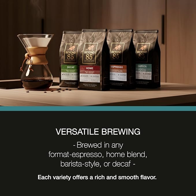 BEYOND 85 COFFEE, Barista, Premium Colombian Coffee, Medium Roast, Tart, Nutty & Chocolatey Notes, Whole Bean, 12 OZ